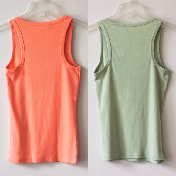 Sonoma Green Salmon Ribbed Scoop Neck Button Tank Top Bundle 2 Shirts Medium - Picture 3 of 4